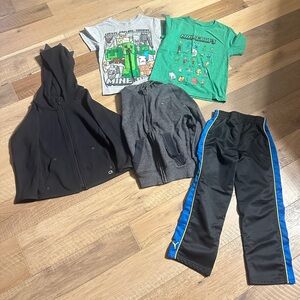 5 piece Lot. Two Minecraft shirts, Two hoodies and puma pants size 5T. Boys